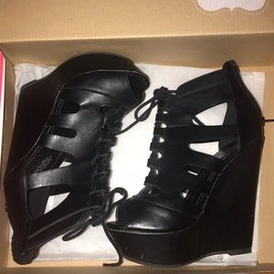 Charlotte Russe Black Wedge Peep Toe Heels